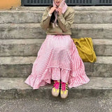 DAIIIBABYYY  -  Minimalist Retro Summer New Women's Elastic High Waist Plaid Patchwork Ruffles Elegant Aesthetic Loose All-match A-Line Skirts