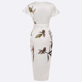Daiiibabyyy  Summer Woman Dress Elegant Women's Satin Floral Print Dresses Long V Neck Wrap Maxi Dress Asymmetrical Hem Self Tie Belt