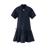 DAIIIBABYYY  -  Sweet French Ballet Style Polo Collar Short-sleeved Dresses Women's Summer High-end Temperament Bow Short Dress Female Clothing