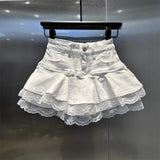 DAIIIBABYYY  -  Y2K Denim Mini Skirt Women Kawaii Lace Patchwork White Ball Gown Jeans Skirts Summer Gyaru Gothic Korean Black Faldas New