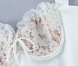 Daiiibabyyy  Women V neck Backless Party Skater Short Sling Dress Sexy Stitching Lace Bra Corset Style Spaghetti Strap Mini Dresses