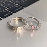 Daiiibabyyy  Y2K Pink Zircon Stars Heart Open Rings for Women Couples Trendy Sweet Irregular Adjustable Finger Ring Wedding Party Jewelry