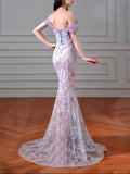 Daiiibabyyy  Elegant Floral Print Off-Shoulder Prom Dress Women Floor Length Sequin Sleeveless Lace-up Wedding Dress Customized Evening Gowns