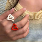 Daiiibabyyy  Boho Cute Romantic Macaron Color Love Heart Enamel Opening Rings for Women Charm Trendy Personality Y2K Finger Jewelry Girl Gift