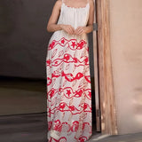 Daiiibabyyy  Casual Sleeveless Pleated Long Dress 2025 Elegant Color Blocking Women's Dress Summer Sexy Off Shoulder Print Loose Party Dress