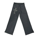 Daiiibabyyy  High Elastic Soft Comfortable Loose Slimming Wide Leg Pants Commute Sle Korean Version Simple Star Emed Rivet Long