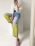 DAIIIBABYYY  -  Fashion Designer Jeans Woman High Waisted Jeans Elegant Denim Pants Gradient Button Streetwear 2024 Vintage Trousers