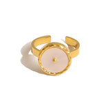 Daiiibabyyy  Gold Plated Stainless Steel Rings for Women Natural White Shell Chic Exquisite Trendy Jewelry Waterproof