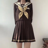 DAIIIBABYYY  -  Japan Pleated Skirt Jk Uniform Three-Lines Brown Sailor Suit Japanese Schoolgirl Outfits Graduation clothing  Women Anime