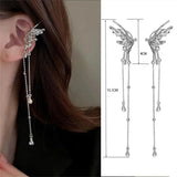 Daiiibabyyy  Silver Color Earrings Fairy Angel Wings Butterfly Long Tassel Clip Earrings for Women Teens Cool Ear Cuff Party Jewelry