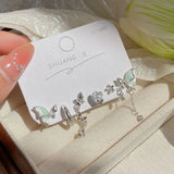DAIIIBABYYY  -  Girls Sweet Summer Green Color Stud Earrings Set Butterfly Rhinestone Pearl Tassel Drop Earring Women Party Jewelry