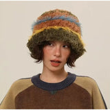 Daiiibabyyy  Rabbit Hair Knitted Fisherman's Hat Plush Fisherman Hat Women's Make Your Face Look Smaller Rabbit Fur Knitted Hat Big Fashion