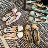 DAIIIBABYYY   -  High-grade sheepskin version  Sweet and gentle bow square head shallow mouth flat soft sole ballet shoes female