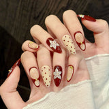 Daiiibabyyy  10pcs Vintage Almond Press On Nails With 3D Polka Dot Flower Design Pink Yellow Brown Sweet Pattern Handmade Fake Nail For Women