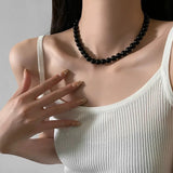DAIIIBABYYY  -  Vintage Strands Choker Necklace Black Pearls Necklace Simulated Pearl Choker Necklace Jewelry Gift Women Unique Clavicle Chain
