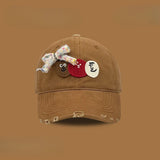 DAIIIBABYYY  -  Korean Niche Retro Rough Edge Cartoon Labeling Design Bow Baseball Cap Men and Women Wide Brim Soft Top Adjustable Sports Hat