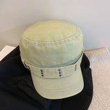 DAIIIBABYYY  -  Korean Retro Rivet Denim Flat Top Newsboy Cap Spring and Autumn Niche Fashion Washed and Made Old Y2k Trend Beret Hat for Women