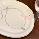 DAIIIBABYYY  -  Elegant Creative Korean Version Small Bear Pearl Bowknot Choker Necklace for Women Ins Trendy Sweet Cool Female Accessories