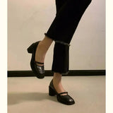 DAIIIBABYYY  -  Mary Janes Shoes Women Leather Black Pumps Heels Square Toe Lolita High Heels