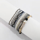 Daiiibabyyy  10PCS Handmade Rice Bead Bracelet Set for Women Elegant Pearl Crystal Multilayer Stretch Stackable Bangle Y2K Aesthetic Jewelry