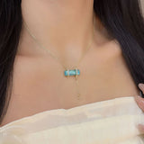 Daiiibabyyy  Blue Square Sugar Necklace Fresh Simple Zircon Tassel Design Exquisite Trend Pendant Necklace Women's Popular Jewelry Gift