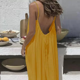 Daiiibabyyy  New Women Strapless Backless Loose Loungewear Dress Skin Friendly Comfortable Home Spaghetti Strap Solid Color Plus Size Dress