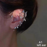 Daiiibabyyy  Sparkling Crystal Elf Butterfly Ear Cuff Without Piercing Clip Earrings Elegant Ear Clip For Women Exquisite Ear Cuff