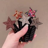 Daiiibabyyy  5 pieces of new water diamond star hair tie phone cord hair band for little girl, five-pointed star hair accessory.