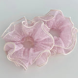 Daiiibabyyy  1PC Light Korean Pink Polka Dot Lace Scrunchie, Sweet Princess Hair Tie, Ins Style Hair Accessory For Women Daily Styling