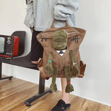 Daiiibabyyy  Backpacks For Women Graffiti Inlaid Plush Frog Monster Zip Large Capacity School Backpack Men Travel Adjustable Outdoor Rucksack