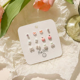 DAIIIBABYYY  -  Hot Selling Cute Flower Heart Cartoon Animal Stud Earrings Set for Women Korean Fashion Sweet Pink Peach Earring Jewelry
