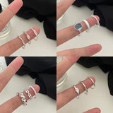 Daiiibabyyy Irregular Geometric Moonstone Silver Open Rings for Women Fashion Design Simple Personality Combination Ring Wholesale