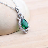 Daiiibabyyy Silver 925 Green Zircon Jewelry Sets For Women Bridal Earrings Rings Pendant Wedding Necklace Set