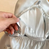 Daiiibabyyy  Blue Silver Butterfly Padded Cami Sleep Dress Ice Silk Nightgown with Built-in Bra Women Summer Sweet Butterfly Print Nightdress