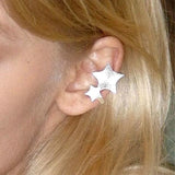 Daiiibabyyy  Textured Brushed Star Clip Earrings for Women Exquisite Sweet Silver-Color Ear Cuffs Vintage Hip-Hop Punk Versatile Jewelry Gift