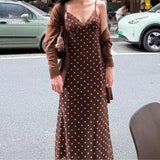 Daiiibabyyy  Women Polka Dot Print Sexy Lace Camisole Backless Long Dress Summer Fashion And Casual Comfortable Suitable For Vacation Dating
