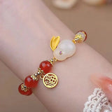 Daiiibabyyy Hetian Jade Bracelets for Women Girl Agate Lovely Rabbit Jewelry Birthday Gift Dropshipping