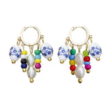 Daiiibabyyy  Bohemian Ethnic Style Ceramic Glazed Seed Beads Pearl Tassel Earrings Women Holiday Temperament Niche Fashion Jewelry