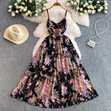 Daiiibabyyy  Vintage New Printing Slip Dress for Women Fashion A-Line Ruffled Robe Femme Sweet Backless Korean Dresses Vestidos De Mujer
