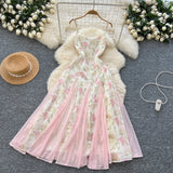 DAIIIBABYYY  -  Elegant Butterfly Print Mesh Spliced Ruffle Sleeveless Chic Straps Slim Slip Dresses French Women High Street Summer Clothing