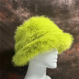 Daiiibabyyy  New autumn and winter plush imitation fox fur basin hat ski hat fisherman hat warm fur furry imitation fur women's hat