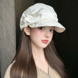 Daiiibabyyy  Japanese Octagonal Hat Women Summer Retro Pleated Solid Beret Travel Shade Light and Breathable Newsboy Hat