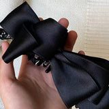 Daiiibabyyy  1PC Black Satin Bow Hair Claw Clip, Chic & Elegant Hair Accessory, Ideal for Daily Wear, Party & Formal Occasions