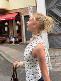 Daiiibabyyy  Ladies Elegant Halter Neck Top Polka Dot Print Sleeveless Tie Neck Ruched Slim Fit Casual Streetwear Summer New Chic Tops