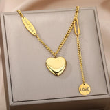 DAIIIBABYYY  -  Fashion Double Layer Heart Pendant Necklace for Women Korean Romantic Design Stainless Steel Neckalce Jewelry Gift