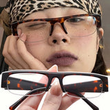 Daiiibabyyy  Japanese Retro Half Frame Rectangular Sunglasses Women Fashion Clear Lens Shades Glasses Sun Protection Anti Blue Light Glasses