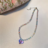 Daiiibabyyy  New Colorful Bead Necklace Sweet Cute Girlish Style Transparent Heart-Shaped Collarbone Chain Novel Necklace Women's Jewelry