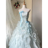 Daiiibabyyy  Blue A-Line Evening Long Dresses Strapless Sleeveless Ruffles Formal Party Gown Elegant Women's Wedding Guest Dress Customized