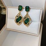 Daiiibabyyy  Silver Needle Geometric Drop Earrings for Women Retro Fashion Personality Drop Earrings Temperament Jewelry Female