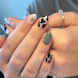 Daiiibabyyy  24Pcs Green Cat's Eye French False Nails Press on 3D Gilded Flower Fake Nail Art Short Round Head Wearable Full Cover Nails Tips